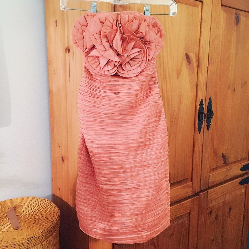 Flower Ruching body con dress in Salmon